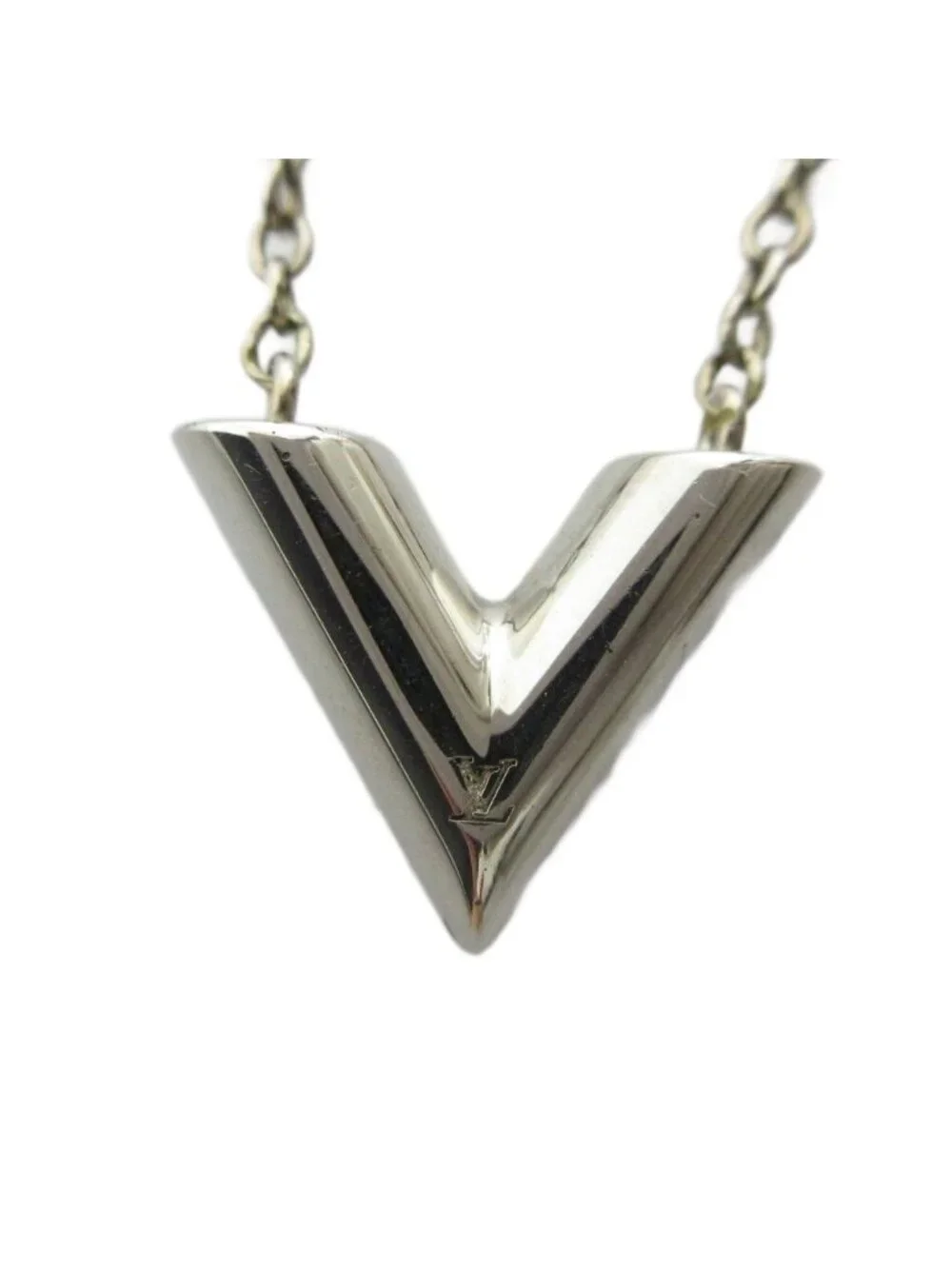 Louis Vuitton Necklace Essential Monogram LV Pendant Logo Silver